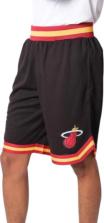 Ultra Game NBA Official Men’s Active Knit Basketball Training Shorts - Unisex, Miami Heat, Black|Miami Heat