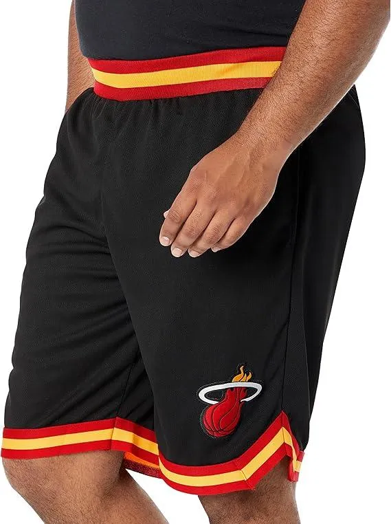 Ultra Game NBA Official Men’s Active Knit Basketball Training Shorts - Unisex, Miami Heat, Black|Miami Heat