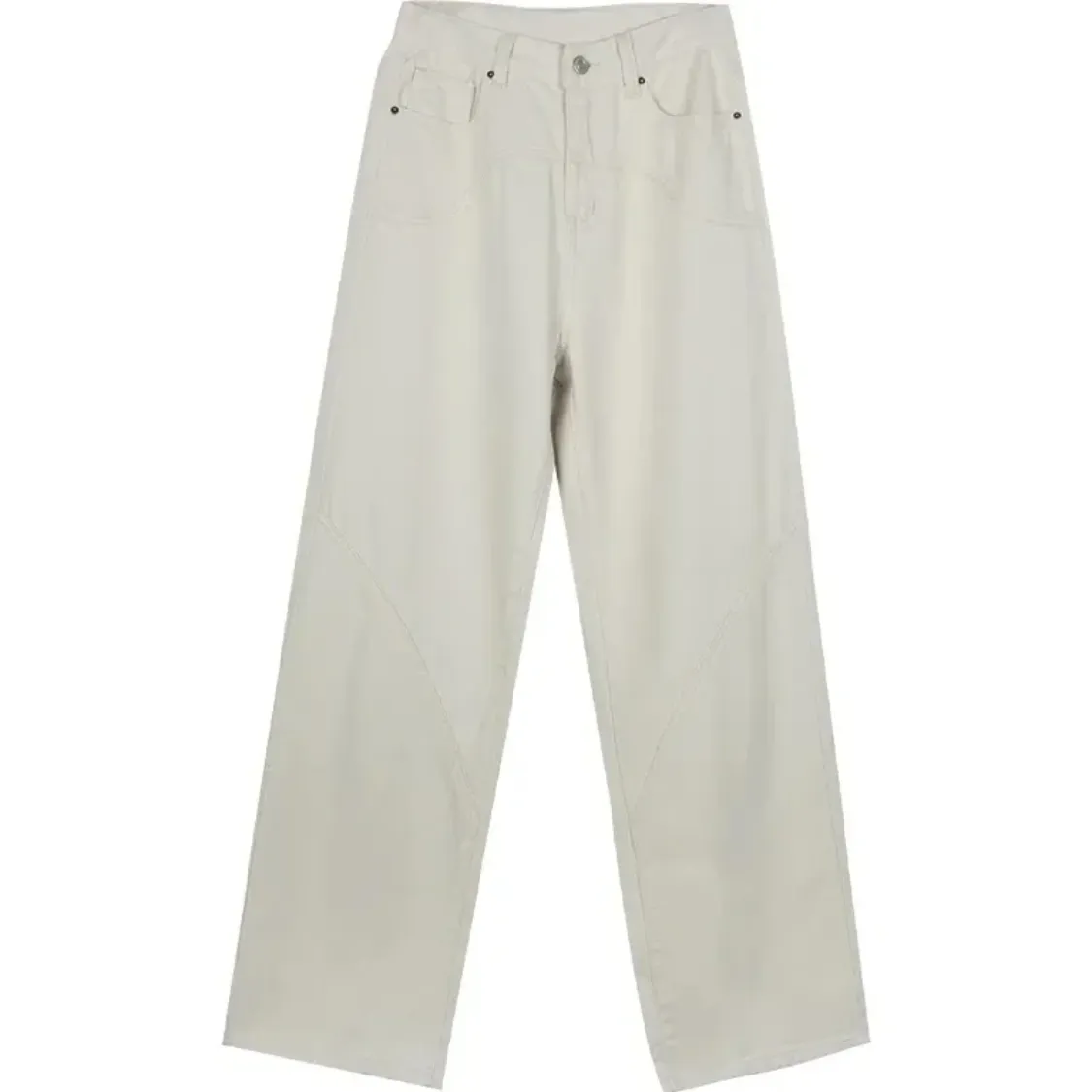 Women's Casual Low Waist Beige Wide Leg Flared Trousers | Perfect for Casual Days