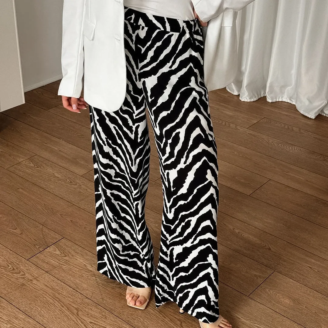 Women's Zebra Print Loose Wide-Leg Casual Pants