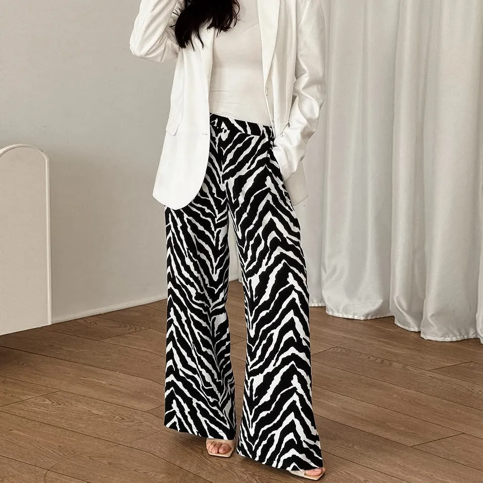 Women's Zebra Print Loose Wide-Leg Casual Pants