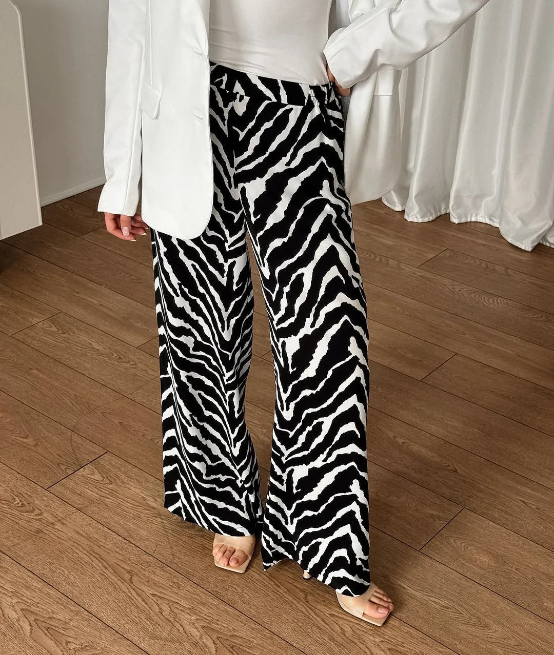 Women's Zebra Print Loose Wide-Leg Casual Pants